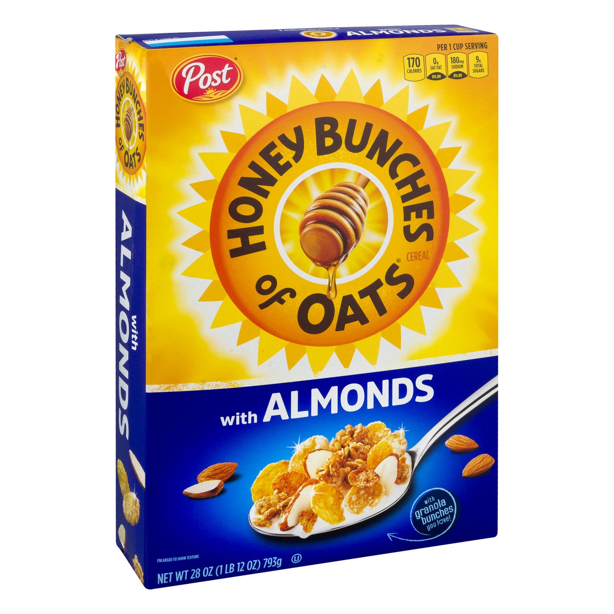 slide 7 of 9, Post Honey Bunches of Oats with Almonds Breakfast Cereal, 28 OZ Box, 28 oz
