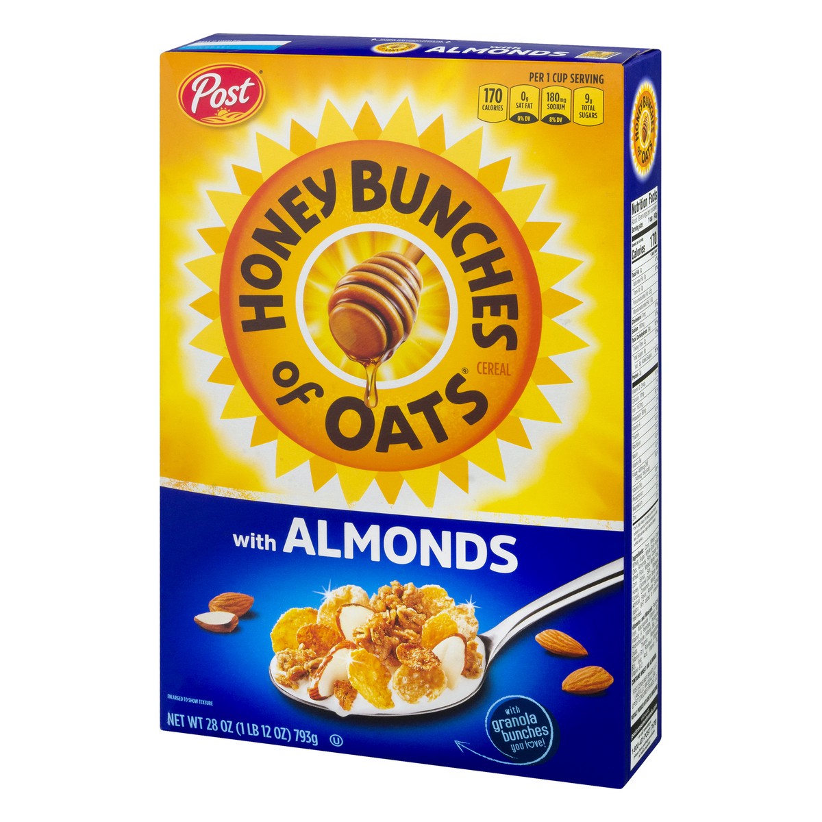 slide 6 of 9, Post Honey Bunches of Oats with Almonds Breakfast Cereal, 28 OZ Box, 28 oz