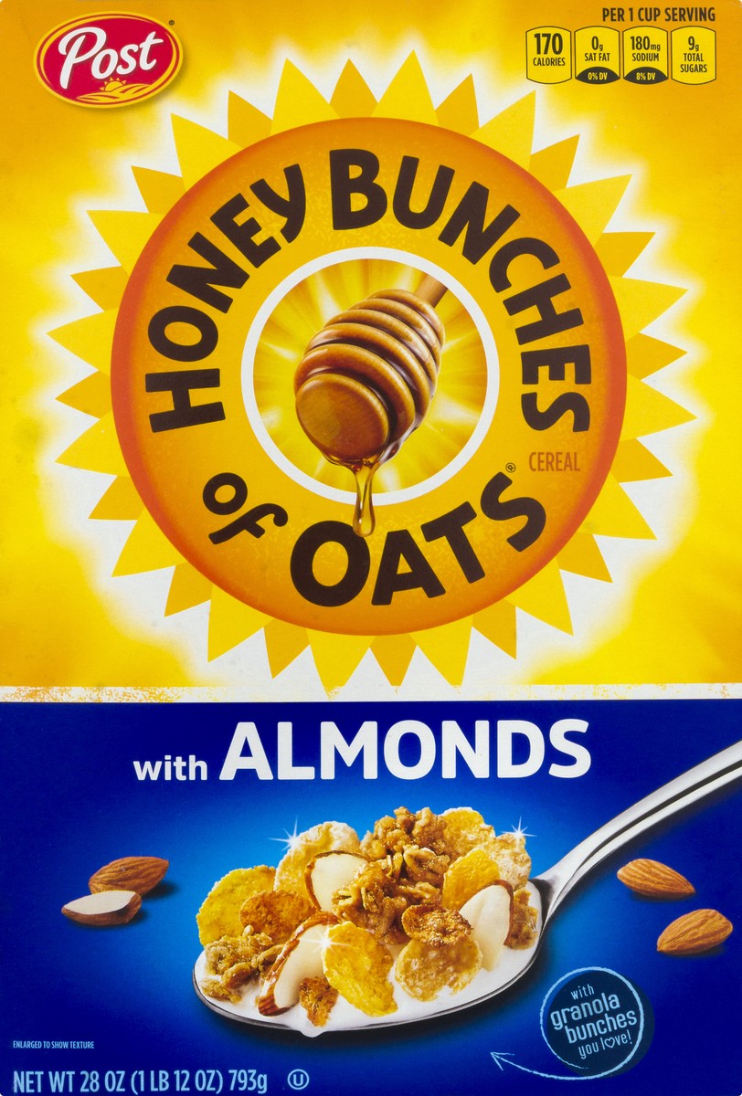 slide 4 of 9, Post Honey Bunches of Oats with Almonds Breakfast Cereal, 28 OZ Box, 28 oz