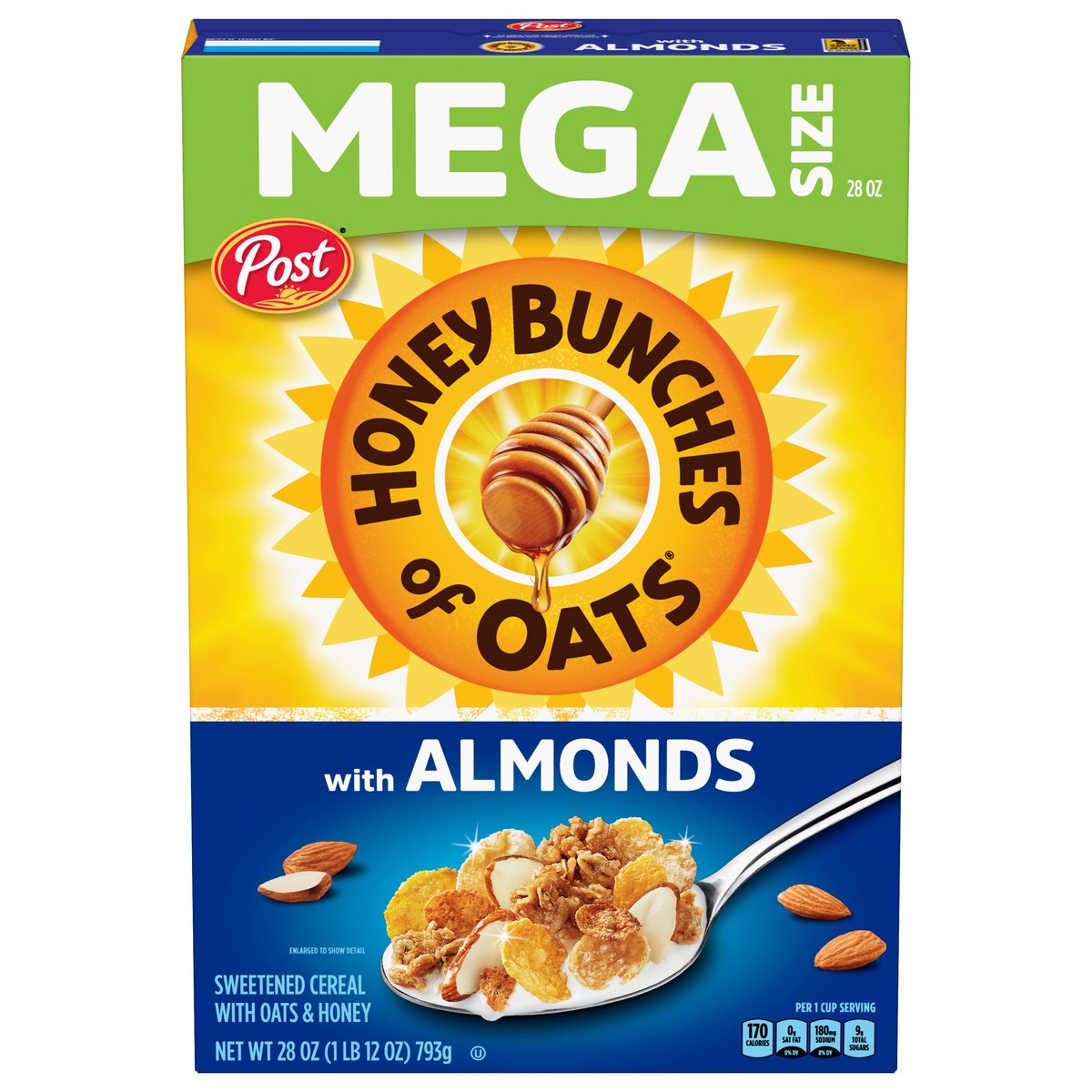 slide 1 of 9, Post Honey Bunches of Oats with Almonds Breakfast Cereal, 28 OZ Box, 28 oz