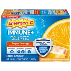 Emergen-C Immune+ Triple Action Vitamin C Powder, BetaVia (R), Super Orange – 30 Count