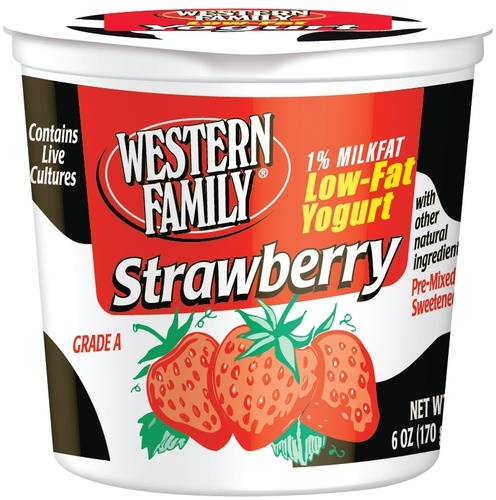 slide 1 of 1, Western Family Pre Mixed Low Fat Strawberry Y, 6 oz