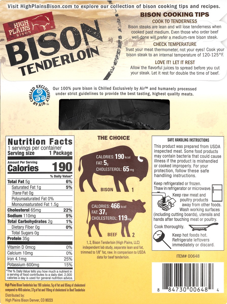 slide 2 of 6, High Plains Bison Bison Tenderloin 6 oz, 6 oz