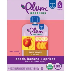 Plum Organics Stage 2 Organic Baby Food Peach, Banana + Apricot 4oz Pouch-4-Pack