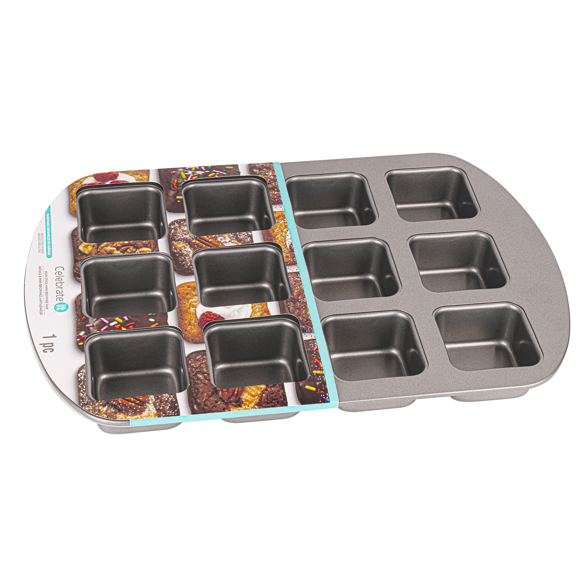 slide 7 of 7, Non-Stick Mini Brownie Pan By Celebrate It, 10.6 in x 15.7 in x 1.55 in