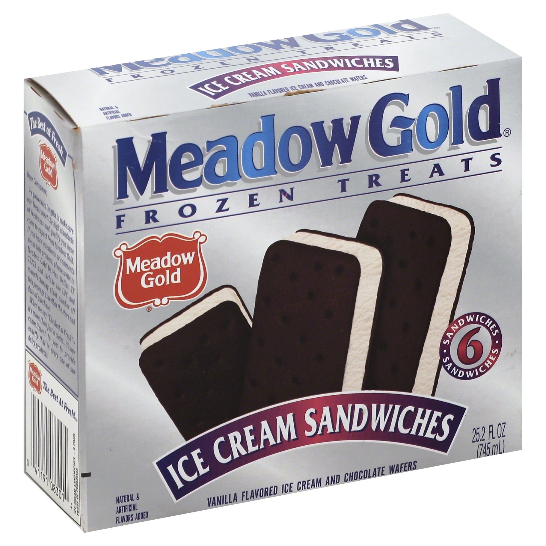 slide 1 of 1, Meadow Gold Ice Cream Sandwich, 6 ct