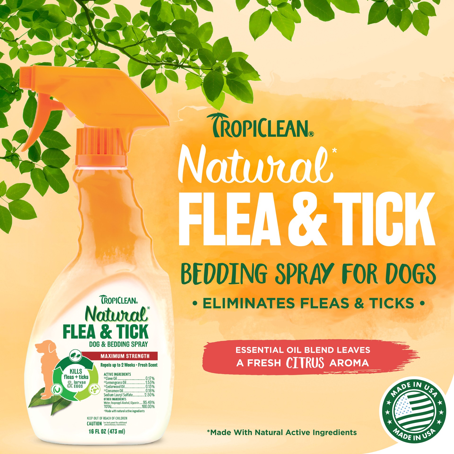 slide 2 of 10, TropiClean Flea & Tick Maximum Strength Dog & Bedding Spray 16 oz, 16 oz