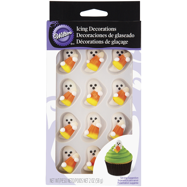 slide 1 of 2, Wilton Ghost with Candy Corn Icing Decorations, 12 ct