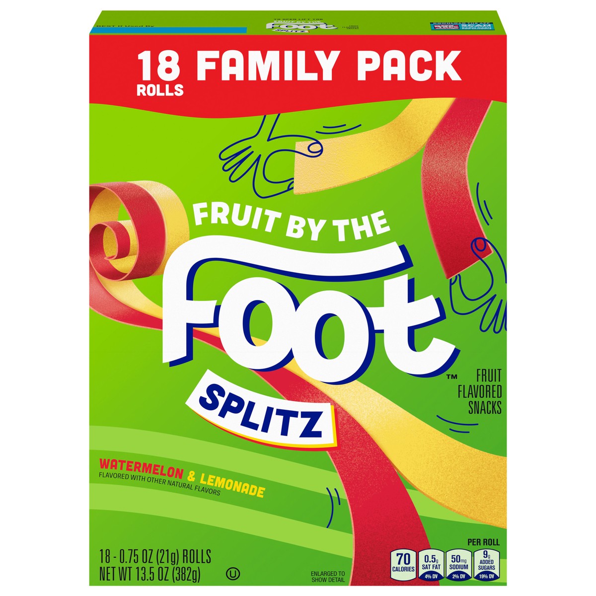 slide 1 of 14, Fruit by the Foot Splitz Watermelon & Lemonade Fruit Flavored Snacks 18 Count Family Pack, 13.5 OZ, 18 ct