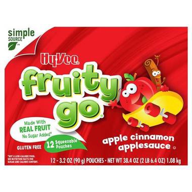 slide 1 of 1, Hy-Vee Fruity Go Applesauce, Apple Cinnamon, 12-3.2 Oz Pouches, 38.4 oz