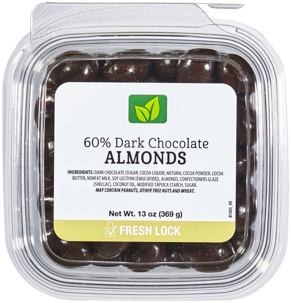 slide 1 of 1, Pre Packaged Bulk 60% Dark Chocolate Almonds, 13 oz