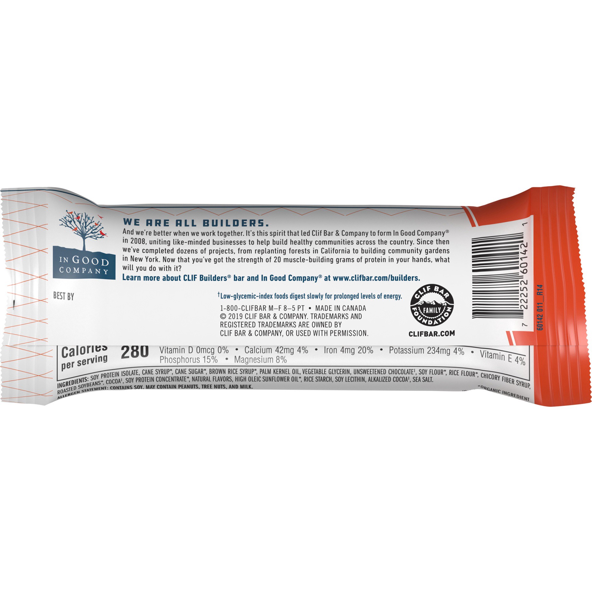 slide 6 of 14, CLIF Builders - Chocolate Flavor - Protein Bar - Gluten-Free - Non-GMO - Low Glycemic - 20g Protein - 2.4 oz., 2.4 oz