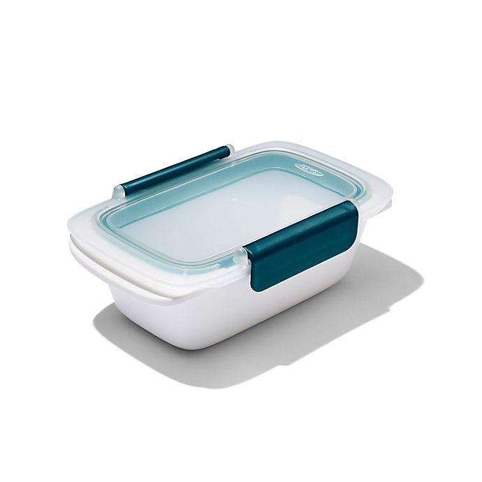 slide 1 of 8, OXO Prep & Go 1.9-Cup Food Storage Container - White/Teal, 1 ct
