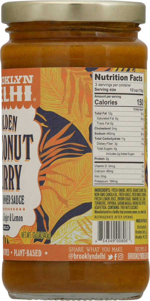 slide 8 of 13, Brooklyn Delhi Mild Golden Coconut Curry Indian Simmer Sauce 12 oz Jar, 12 oz