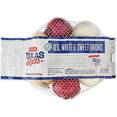 slide 1 of 1, H-E-B Texas Roots Tri-Color Onions, 3 lb