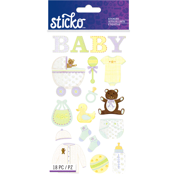 slide 1 of 1, Sticko Stickers Baby Objects, 18 ct