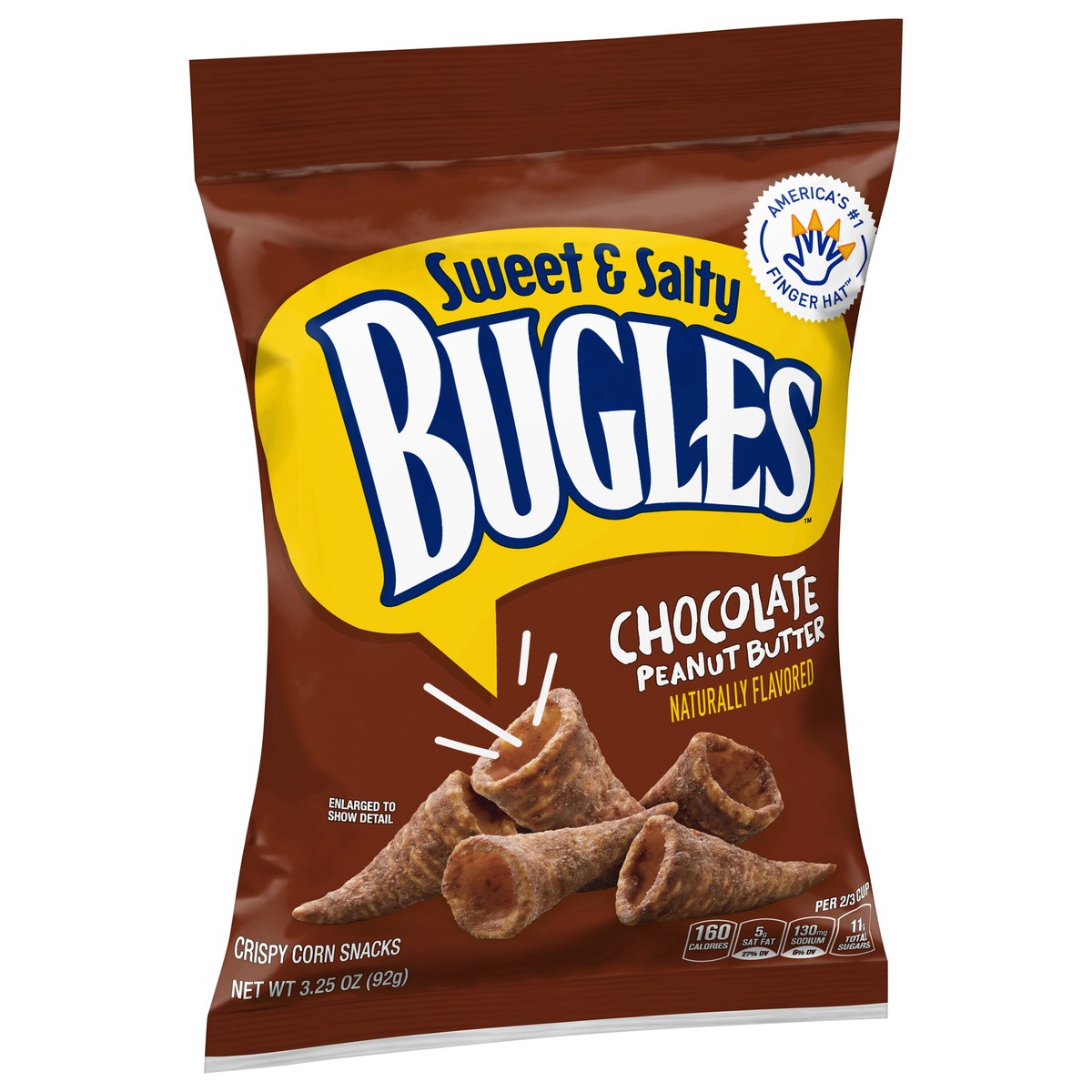 slide 6 of 13, Bugles Sweet & Salty Chocolate Peanut Butter Crispy Corn Snacks, 3.25 oz, 3.25 oz