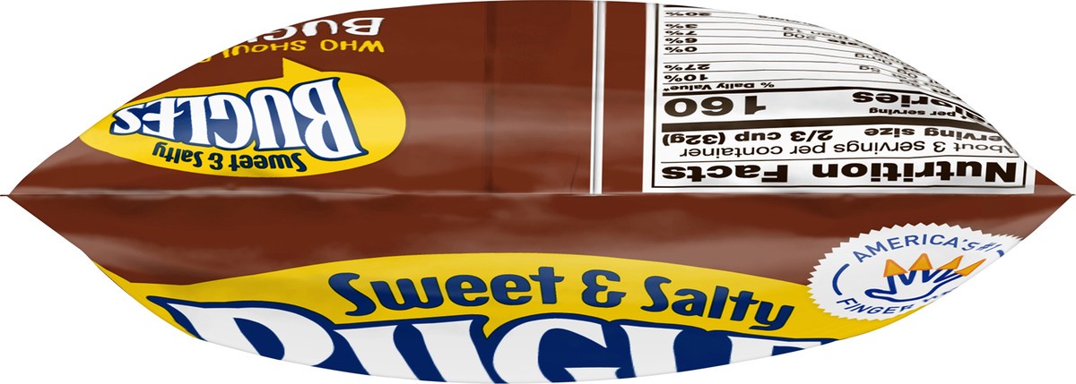 slide 9 of 13, Bugles Sweet & Salty Chocolate Peanut Butter Crispy Corn Snacks, 3.25 oz, 3.25 oz