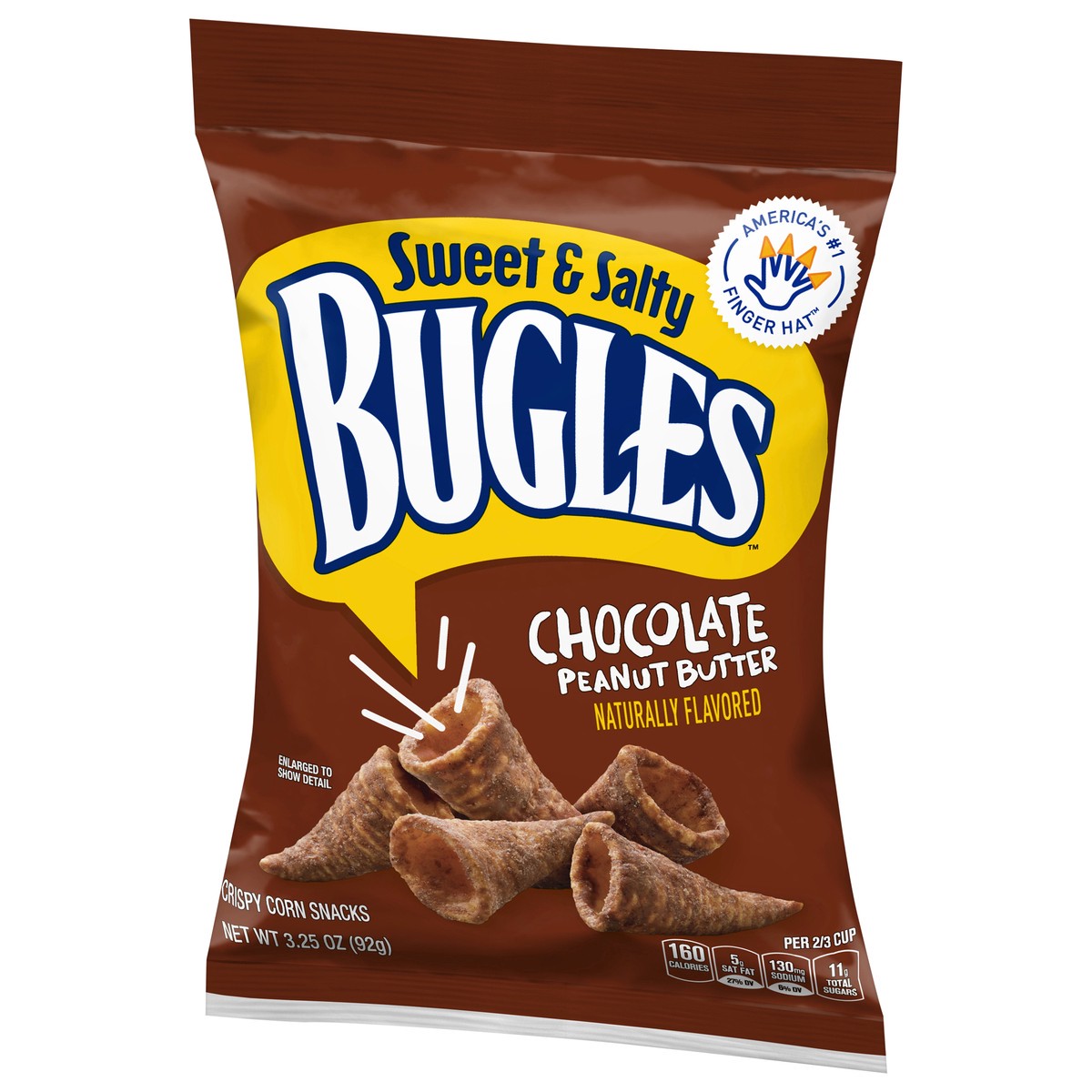 slide 10 of 13, Bugles Sweet & Salty Chocolate Peanut Butter Crispy Corn Snacks, 3.25 oz, 3.25 oz