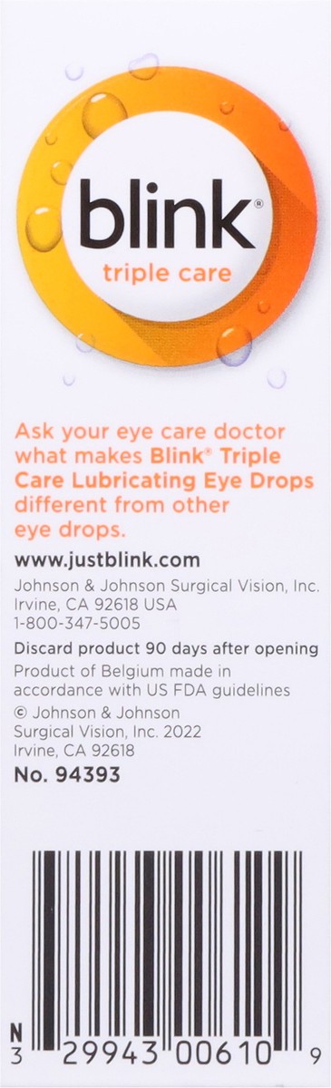 slide 5 of 9, Blink Eye Drops for Dry Eyes, Triple Care Lubricant Eye Drops, Instantly Soothing, Moisturizing & Extra Long-Lasting Hydrating Eye Care for Moderate to Severe Dry Eye Symptom Relief, 0.34 fl oz, 10 ml