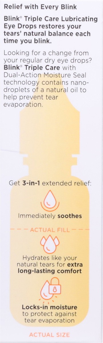 slide 2 of 9, Blink Eye Drops for Dry Eyes, Triple Care Lubricant Eye Drops, Instantly Soothing, Moisturizing & Extra Long-Lasting Hydrating Eye Care for Moderate to Severe Dry Eye Symptom Relief, 0.34 fl oz, 10 ml