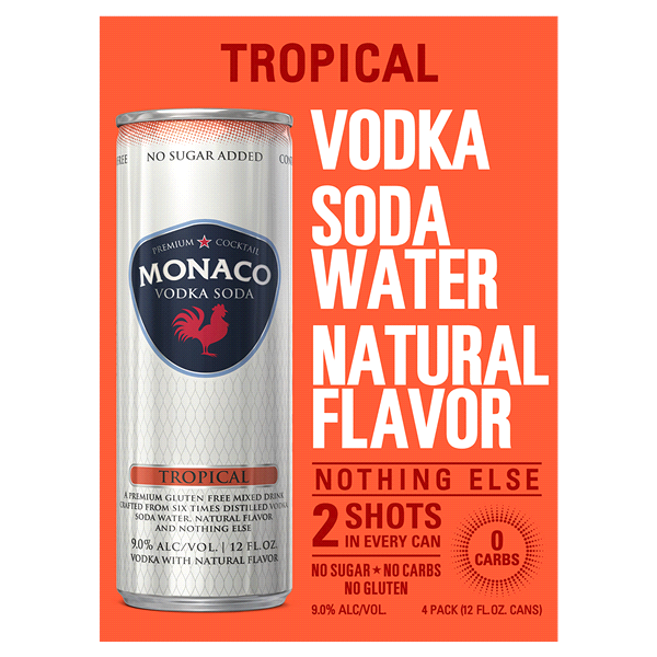 slide 1 of 1, Monaco Cocktail Vodka Soda Tropical, 4 ct; 12 oz