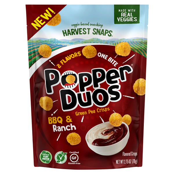 slide 1 of 1, Harvest Snaps Popper Duos Green Pea Crisps, BBQ & Ranch, 2.75 oz