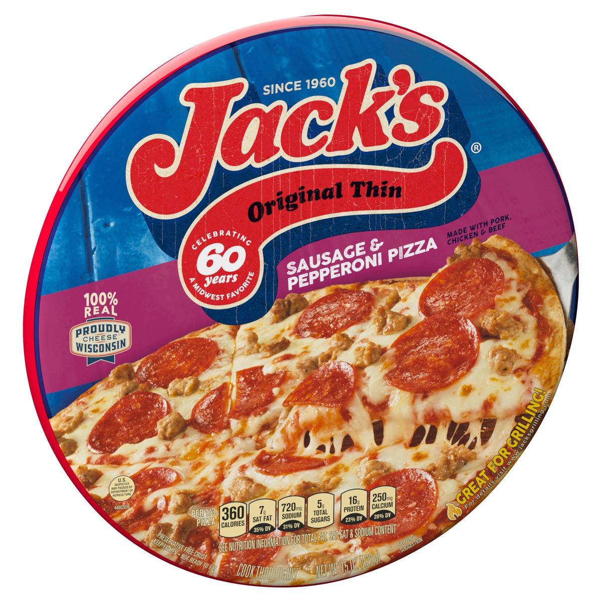 slide 2 of 4, Jack's Original Thin Crust Sausage and Pepperoni Frozen Pizza, 16.1 oz
