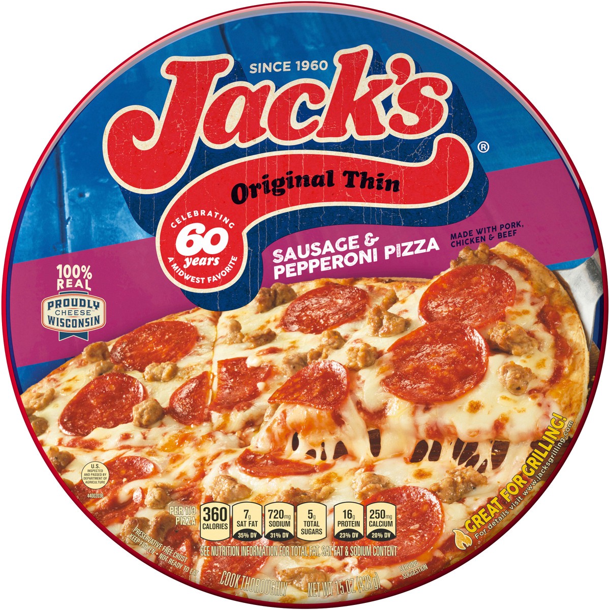 slide 4 of 4, Jack's Original Thin Crust Sausage and Pepperoni Frozen Pizza, 16.1 oz