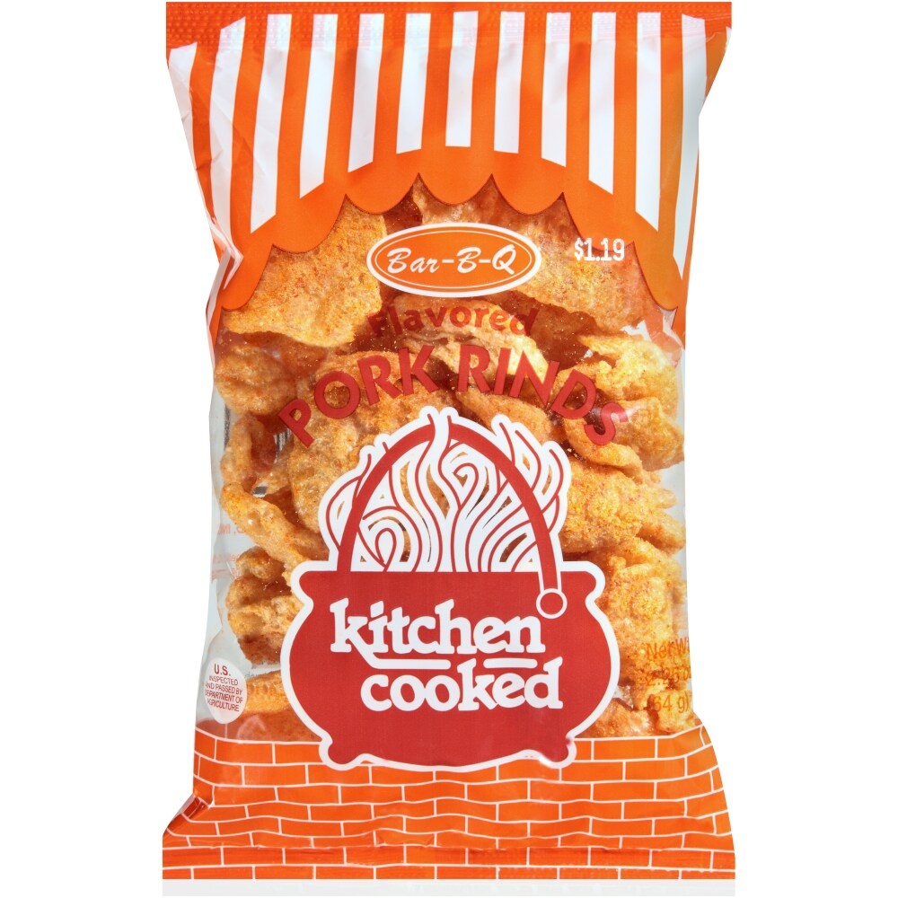 slide 1 of 1, Kitchen Cooked Bar-B-Q Flavored Pork Rinds, 2.25 oz