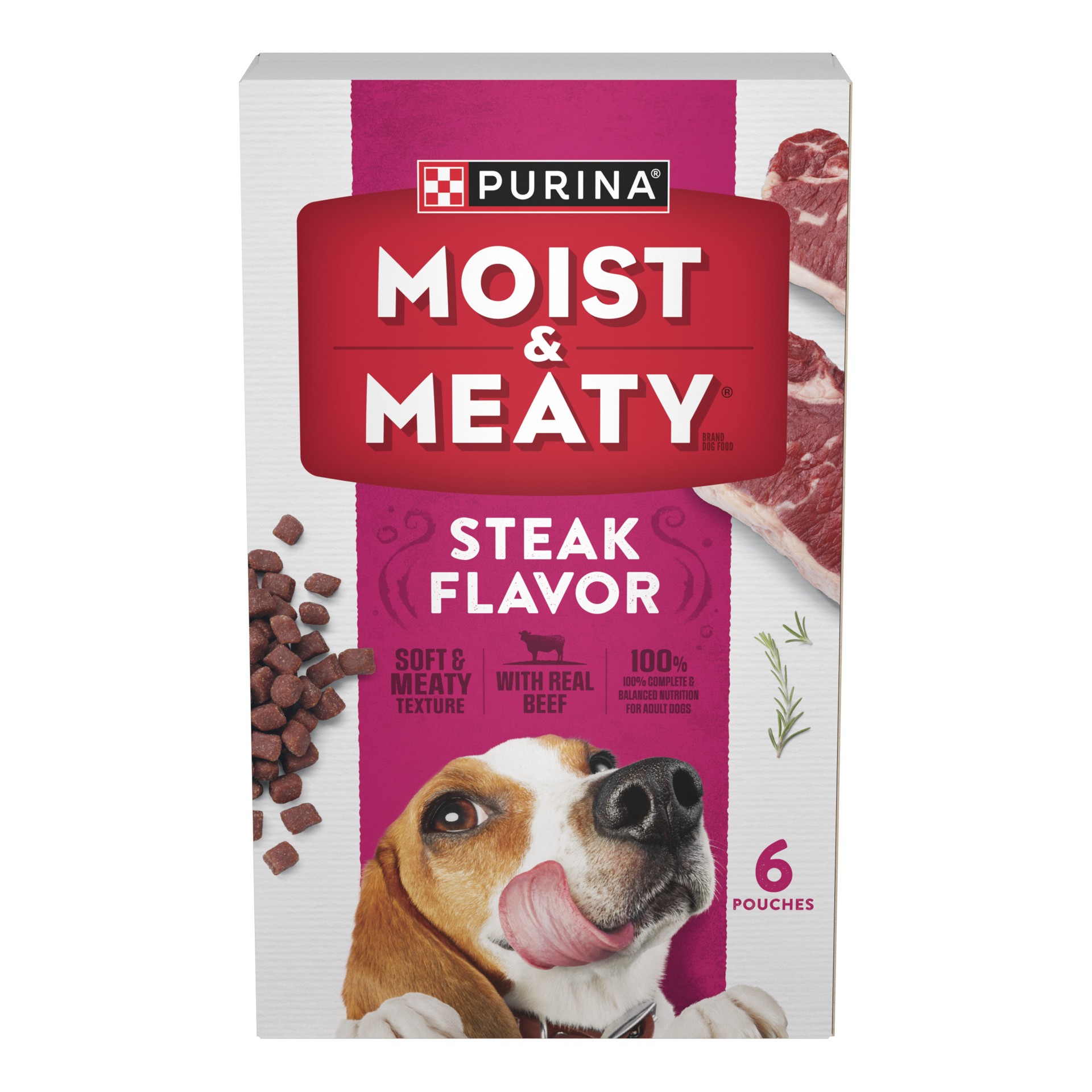 slide 1 of 9, Purina Moist & Meaty Steak Dog Food, 36 oz