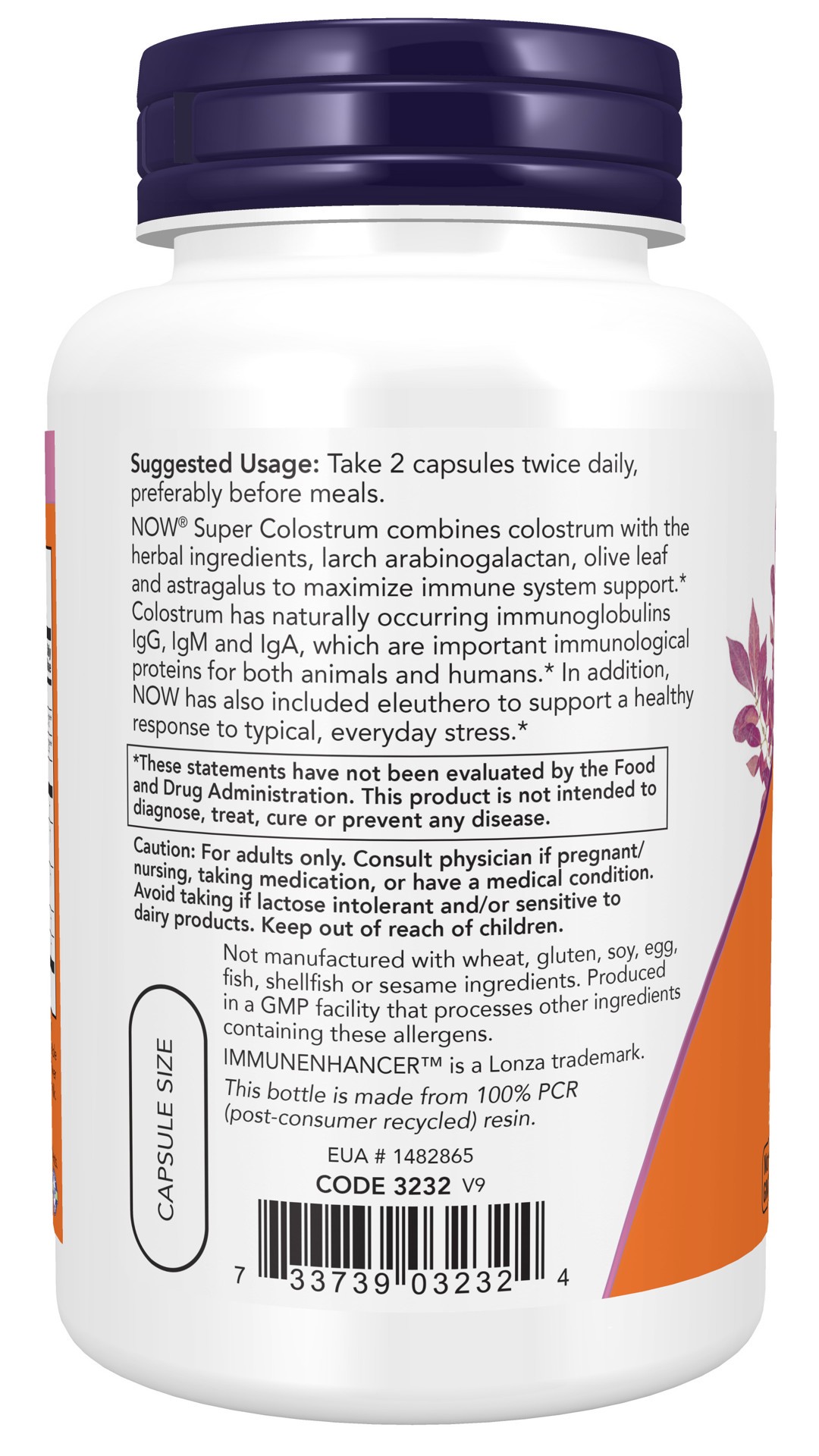 slide 4 of 4, NOW Super Colostrum 500 mg - 90 Veg Capsules, 90 ct