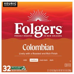 Folgers Colombian Coffee, Medium Roast, Keurig K-Cup Pods, 32 Count Box