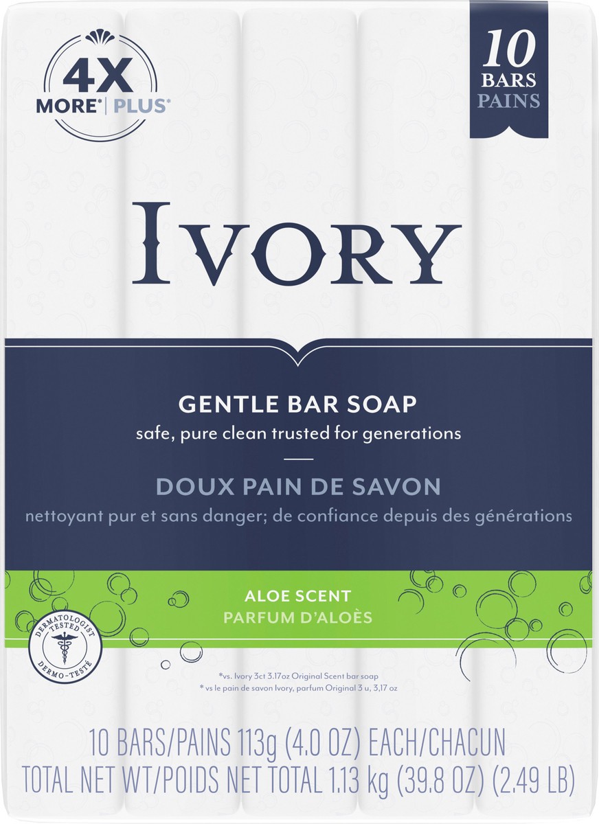 slide 2 of 3, Ivory Gentle Bar Soap Aloe Scent 39.8oz, 10 Count, 10 ct