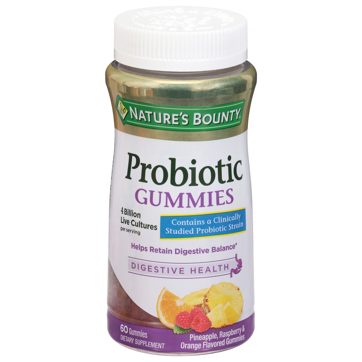 slide 1 of 14, Nature's Bounty Pineapple, Raspberry & Orange Flavored Probiotic 60 Gummies, 60 ct