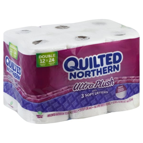 slide 1 of 1, Quilted Northern Ultra Plush Bathroom Tissue, Unscented, Double Rolls, 3-Ply, 12 ct
