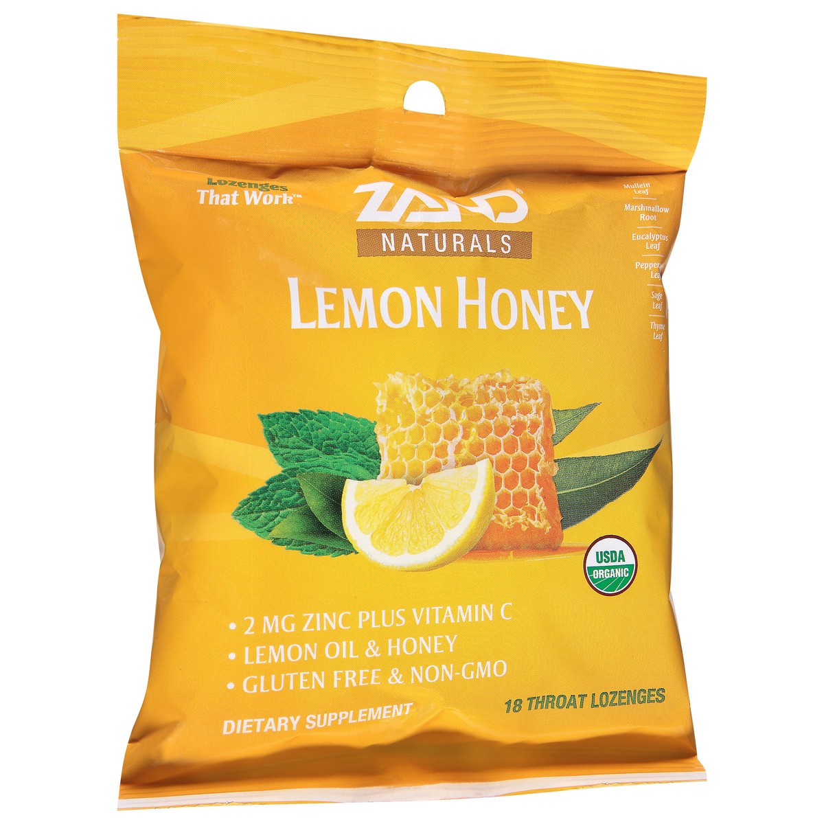 slide 2 of 9, ZAND Naturals Lemon Honey Throat Lozenges 18 ea Bag, 18 ct