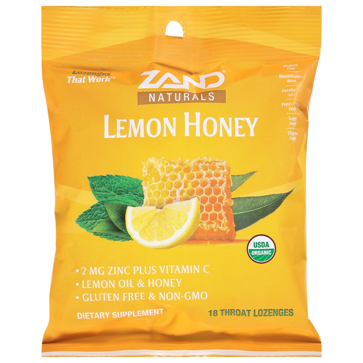 slide 1 of 9, ZAND Naturals Lemon Honey Throat Lozenges 18 ea Bag, 18 ct