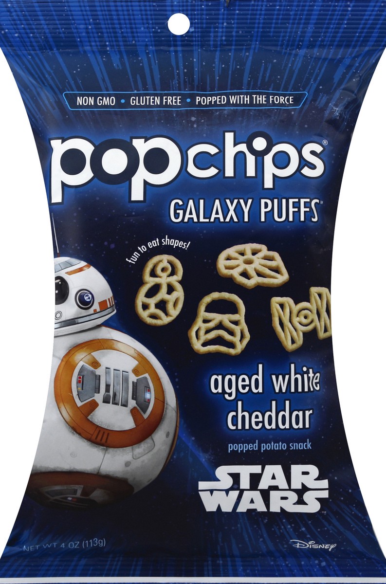 slide 5 of 5, popchips Star Wars Galaxy Puffs White Cheddar Popped Potato Snacks, 4 oz