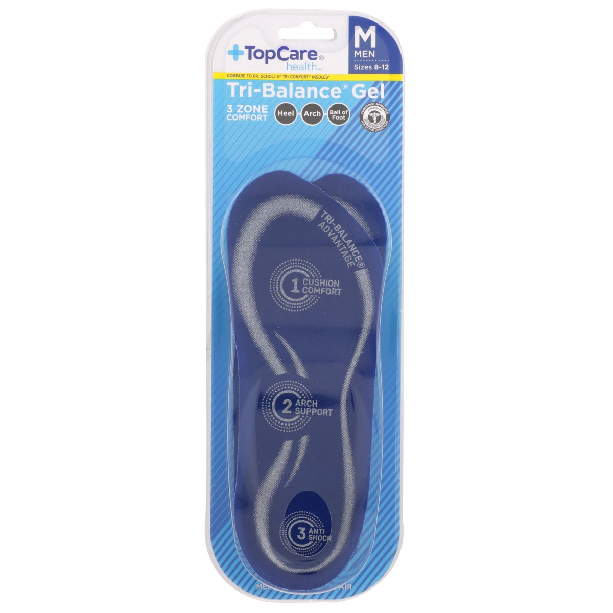 slide 7 of 8, TopCare 3Zone Support Comfort Insoles - Mens, 1 pair