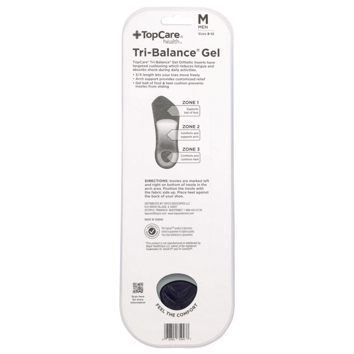 slide 8 of 8, TopCare 3Zone Support Comfort Insoles - Mens, 1 pair