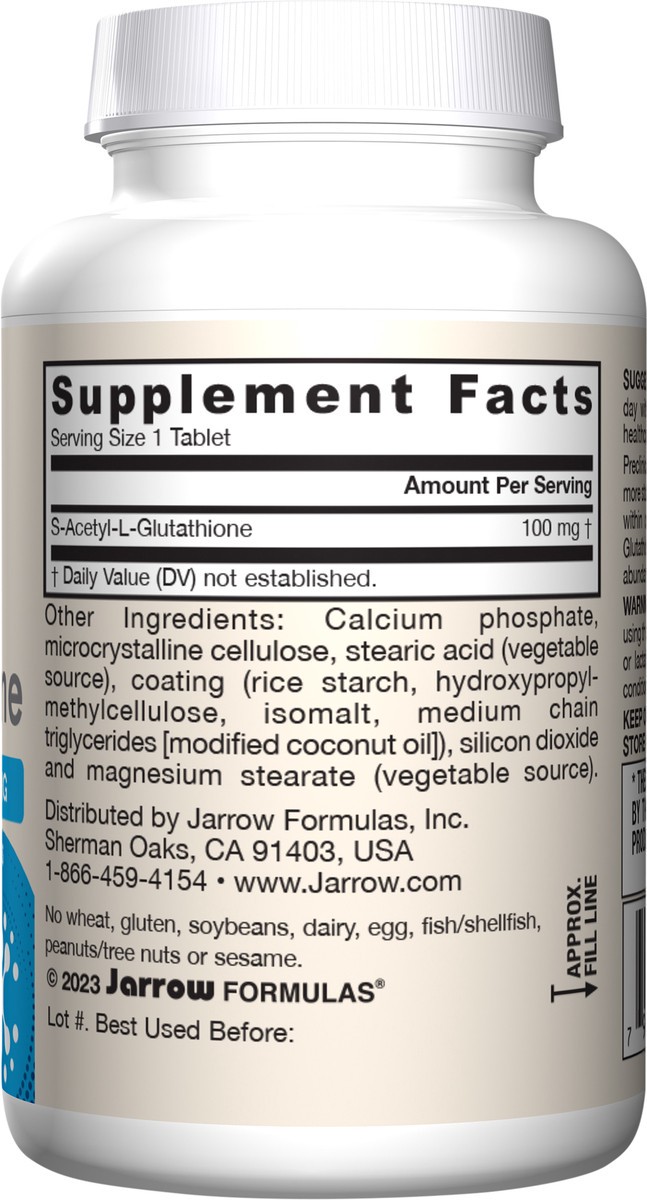 slide 4 of 5, Jarrow Formulas S-Acetyl L-Glutathione 100 mg - 60 Tablets - Intracellular Antioxidant - Liver Support - Dietary Supplement - 60 Servings, 1 ct