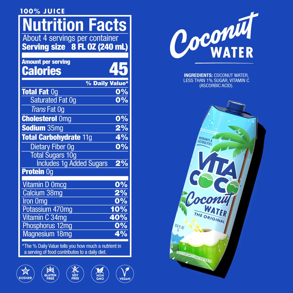 slide 5 of 5, Vita Coco The Original Coconut Water 33.8 fl oz Carton, 33.8 fl oz