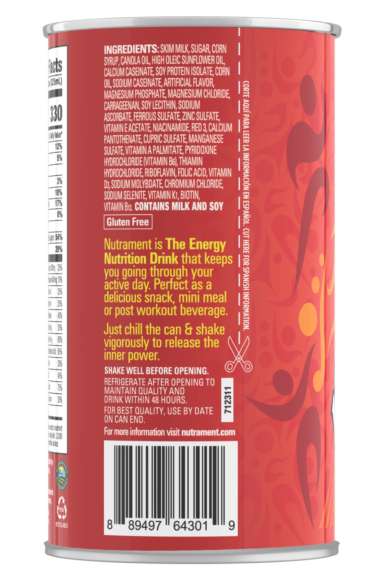 slide 4 of 8, Nutrament Strawberry Nutrition Drink, Energy Drink With Vitamins, Minerals And Protein, 11 Fl Oz Can, 11 fl oz