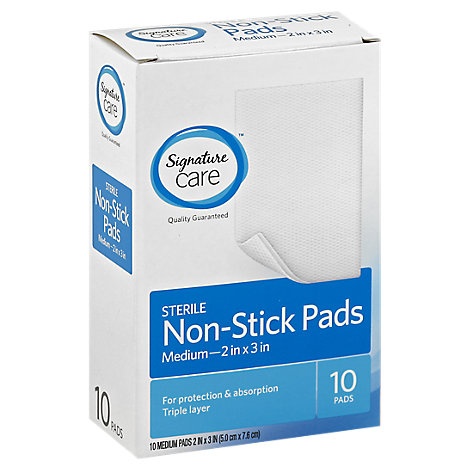 slide 1 of 1, Signature Care Non Stick Pads Sterile Medium, 10 ct