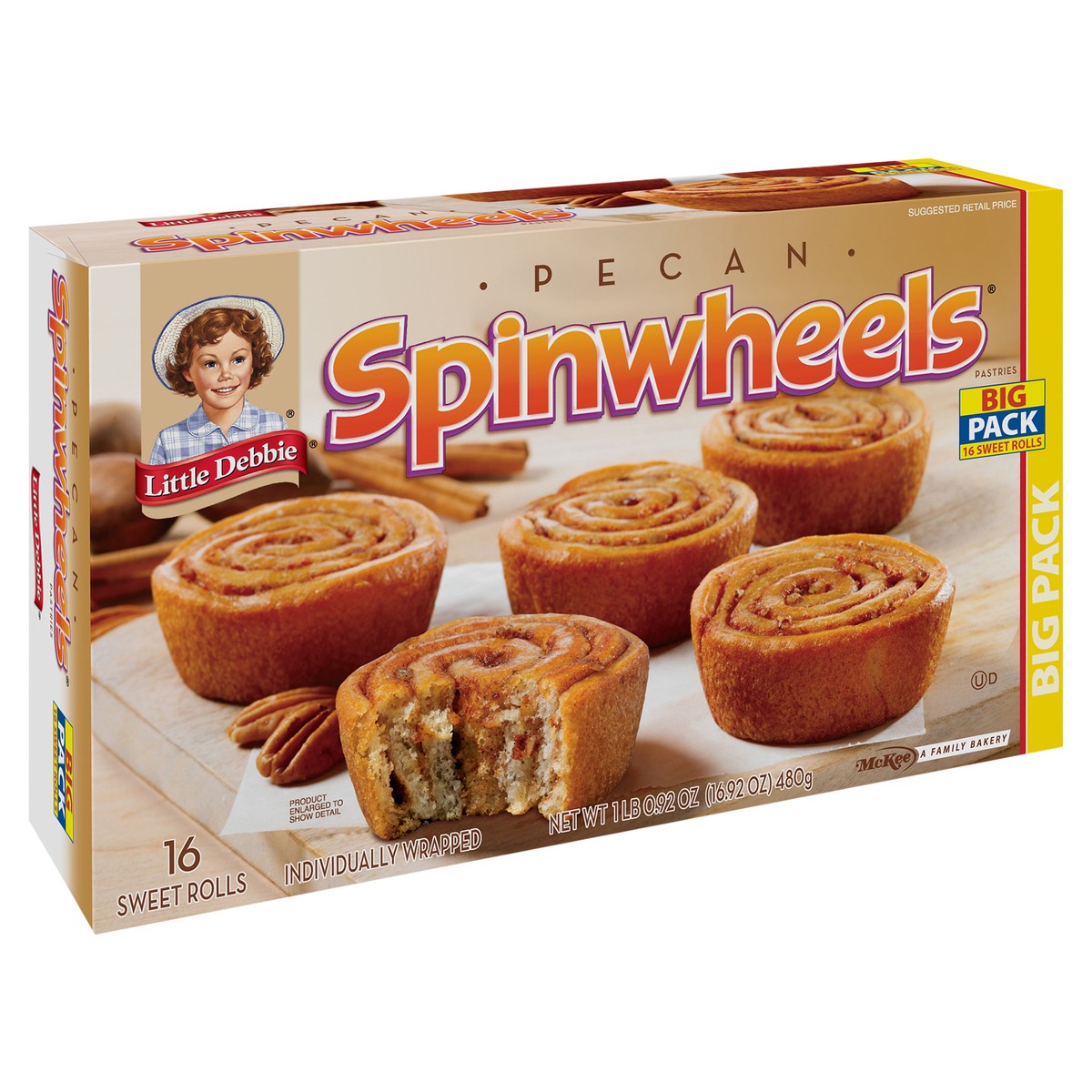 slide 5 of 9, Little Debbie Snack Cakes, Little Debbie Big Pack Pecan SPINWHEELS  sweet rolls, 16 ct