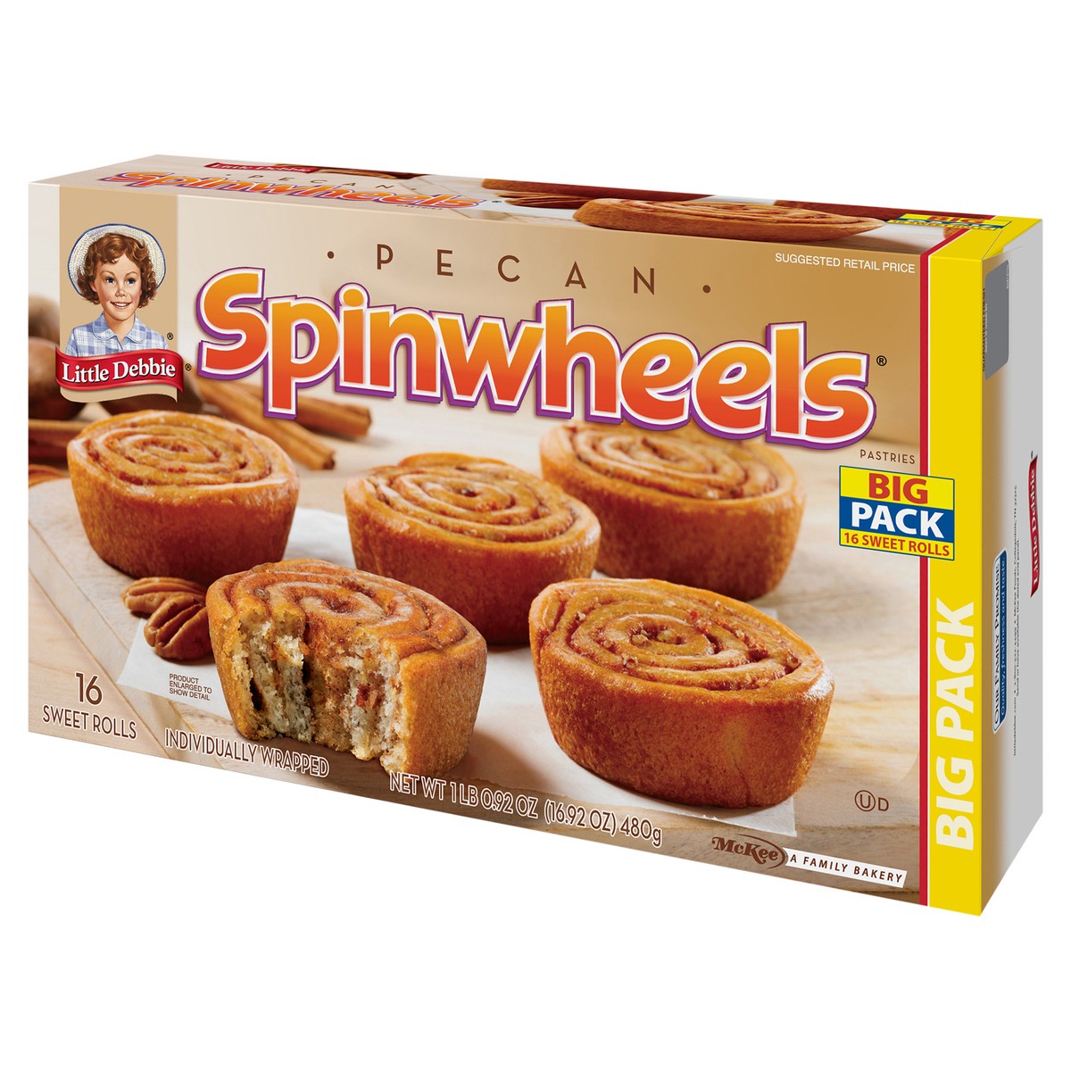 slide 2 of 9, Little Debbie Snack Cakes, Little Debbie Big Pack Pecan SPINWHEELS  sweet rolls, 16 ct