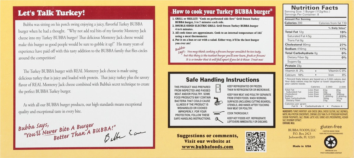 slide 3 of 9, BUBBA Burger Turkey with Monterey Jack Cheese Burgers 8 ea, 8 ct