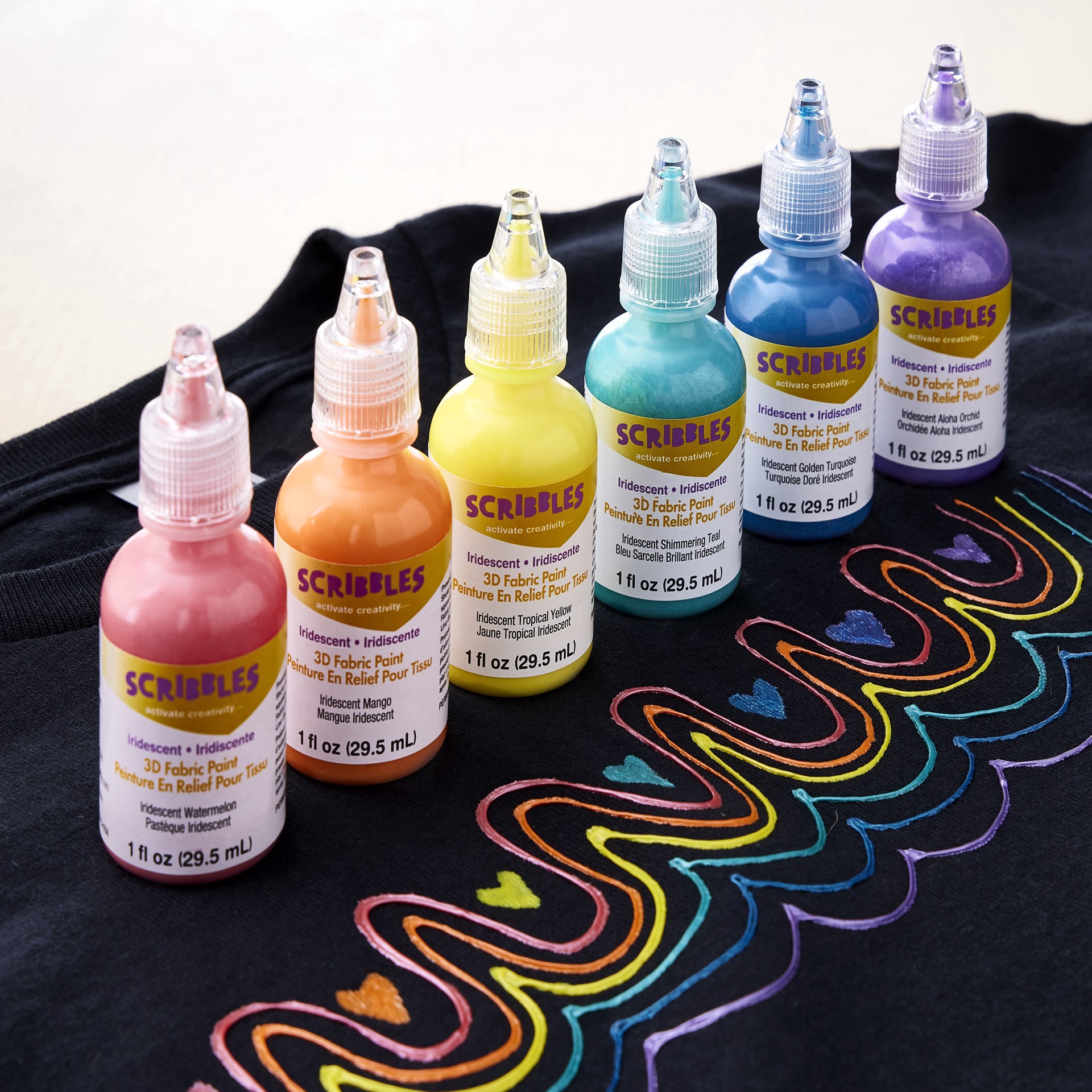 slide 2 of 3, Scribbles Iridescent 3d Fabric Paint Set, 1 fl oz