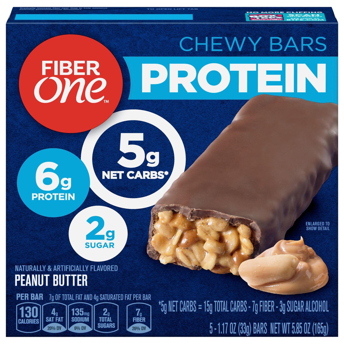 slide 1 of 1, Fiber One Protein Bar, Peanut Butter Chewy Bars, 6g Protein, Snacks, 5 ct., 5 ct